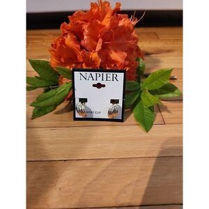 Vintage Signed Napier Dangle Hoop Clip On Earrings Gold Tone Amd Maroon